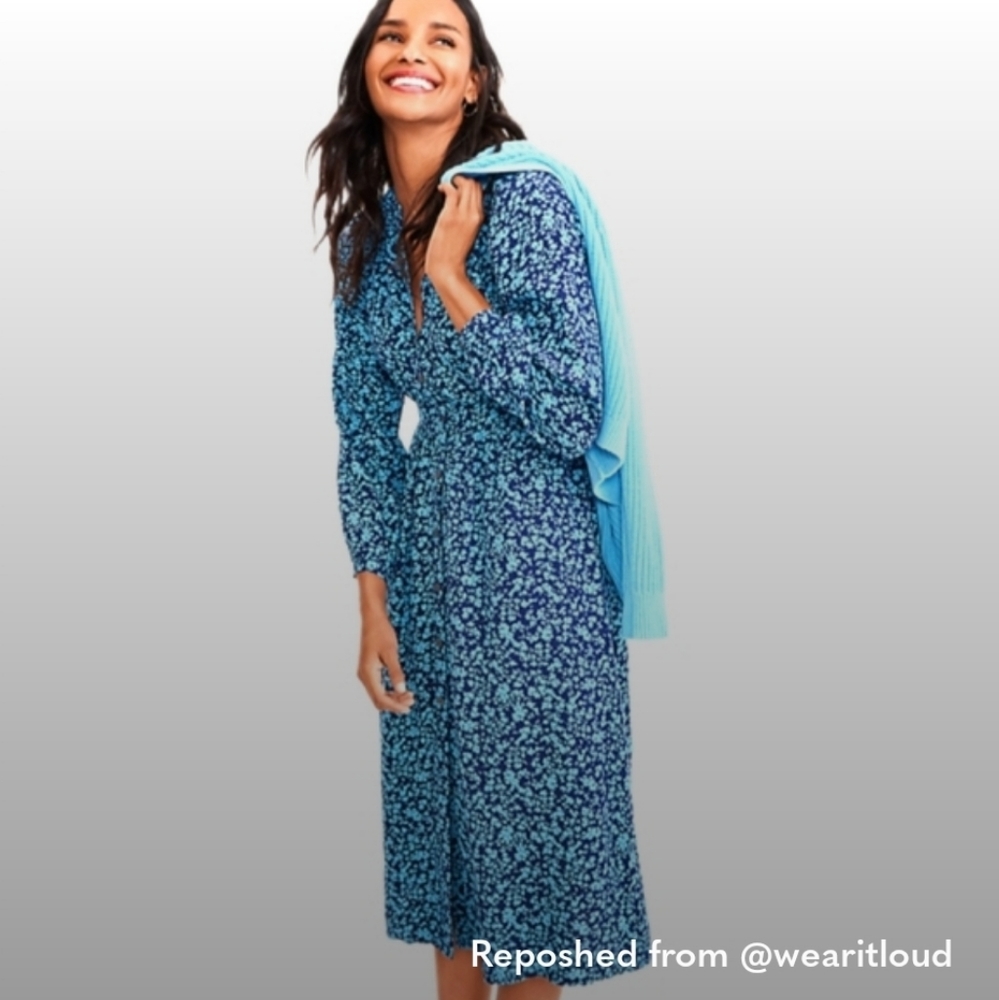 LOFT Blue Floral Long Sleeve Dress